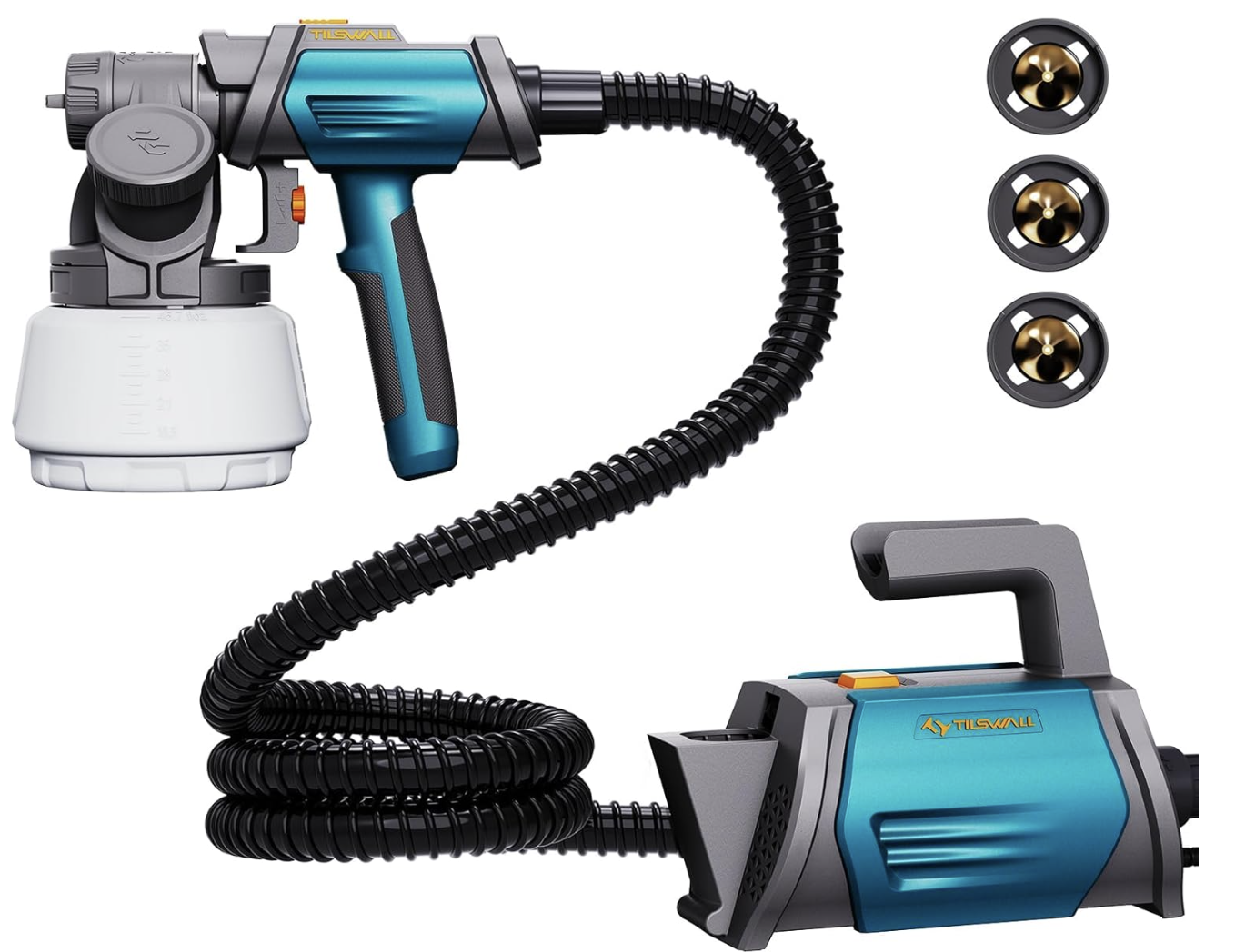Tilswall Pistolet à Peinture Shark800, Pistolet Peinture Electrique, Bleu | Réservoir Latéral 1300 ML, 4 Buses en Cuivre et 3 Modes — photo 1