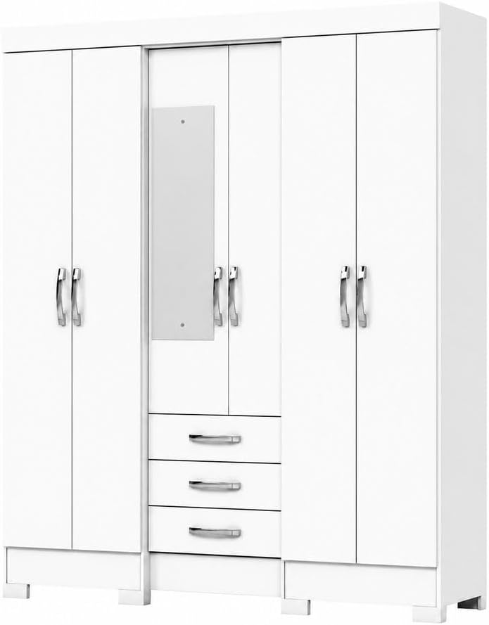 Befara Armoire avec Miroir Antares, Blanc, 163 x 46,5 x 200,5 cm, Armoire-penderie avec Miroir, 6 Portes, Blanc. 163 x 46,5 x 200,5 cm miniature 2