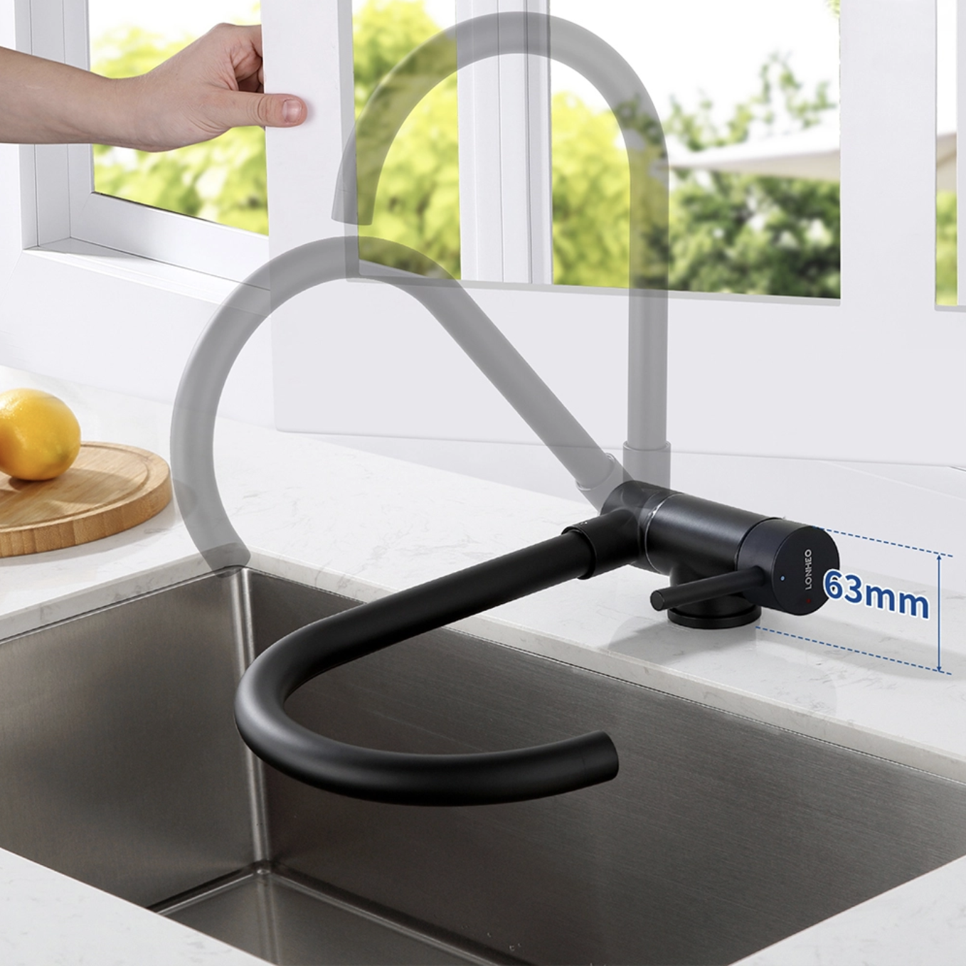 Lonheo Max Mitigeur de Cuisine Pliable Sous Fenêtre, Robinet d'évier de Cuisine Pliable, Robinet de Cuisine Acier Inoxydable Noir miniature 2