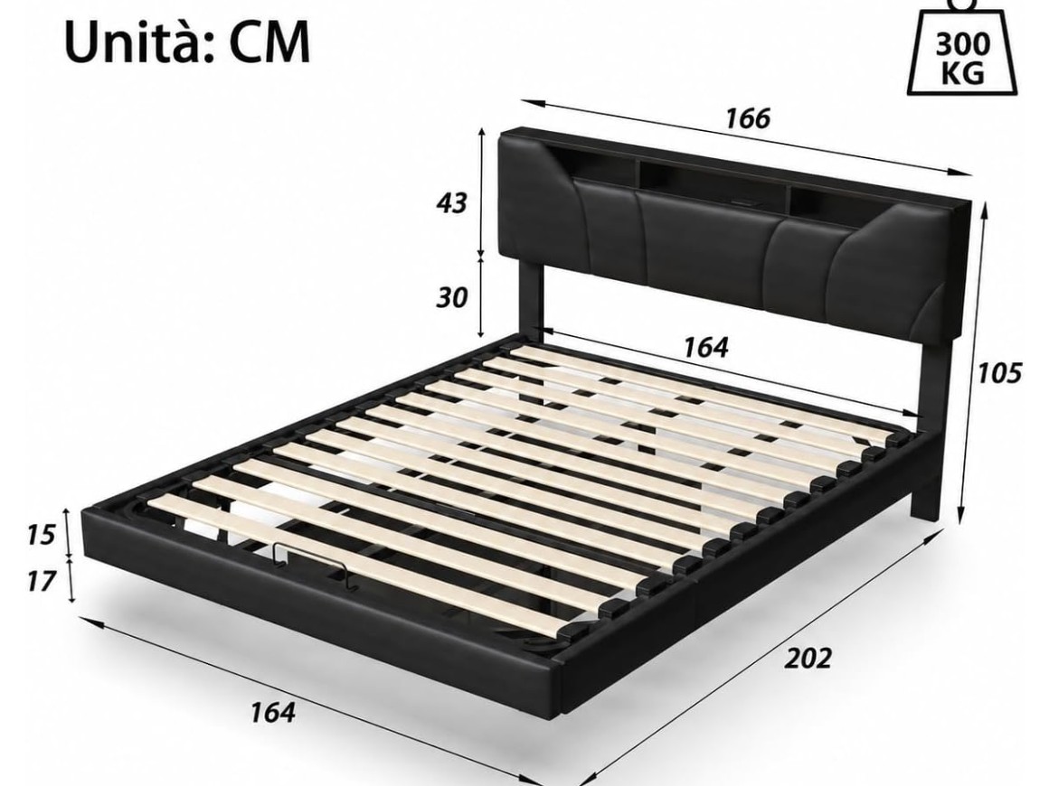 JDEFARF Lit double suspendu avec coffre et LED 160 x 200 cm, lit coffre rembourré en polyuréthane noir, lit double avec tête de lit miniature 2