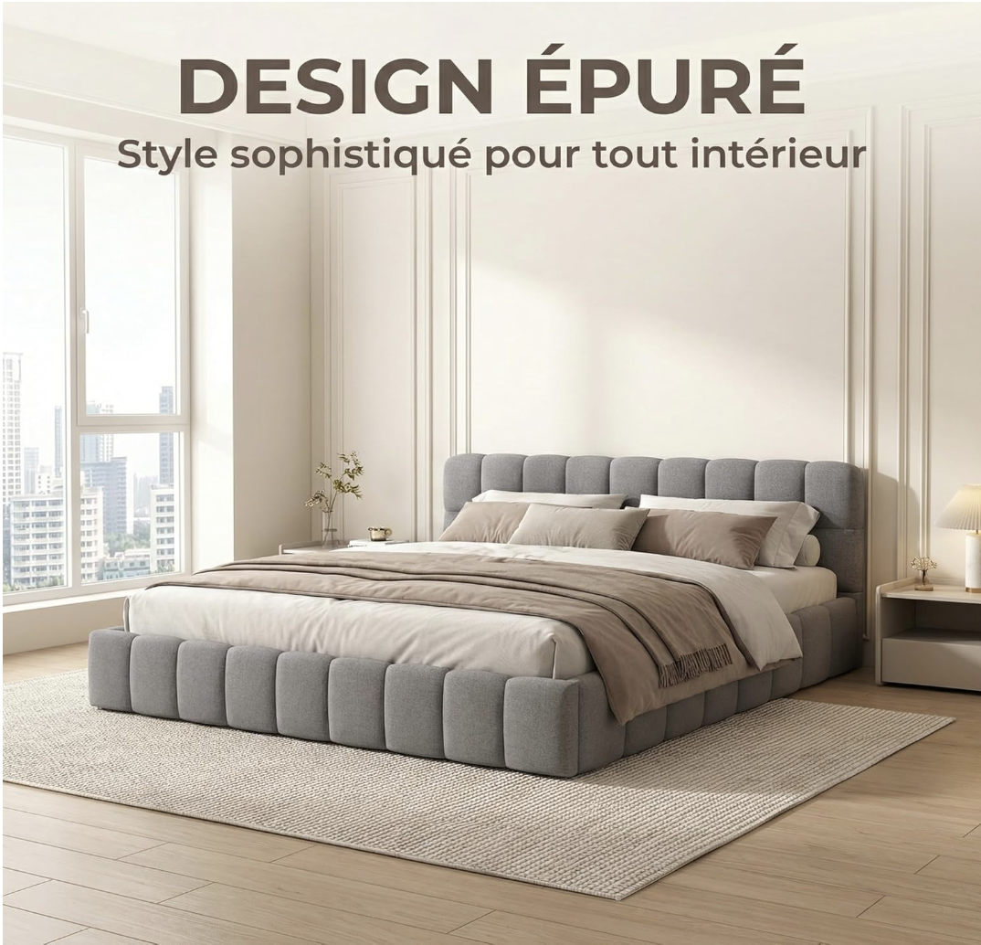 Lit double capitonné 140x190, lit Bubble avec sommier à lattes, tête de lit rembourrée, lit double élégant, idéal pour les chambres d'adolescents miniature 2