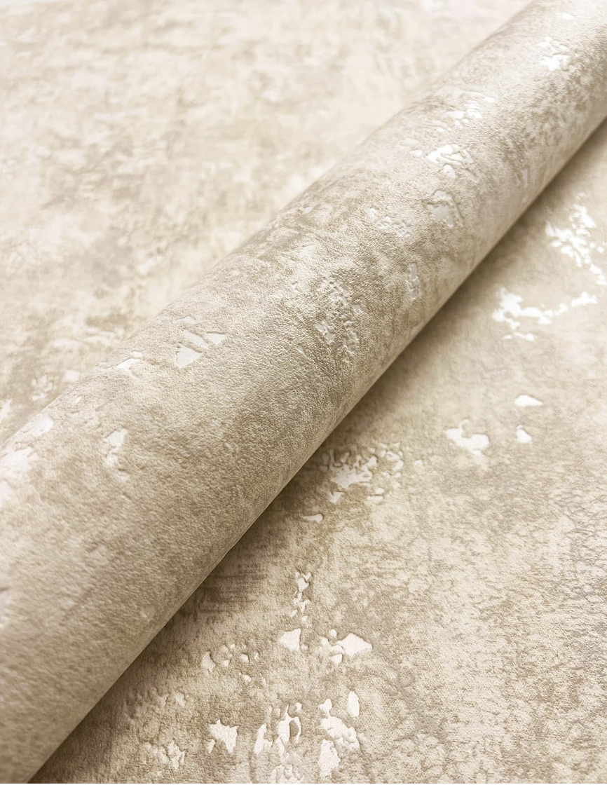 apier peint intissé beige béton chambre sans raccord | ton sable chaud, mouchetures claires, aspect ciment mat, esprit industriel bohème miniature 3