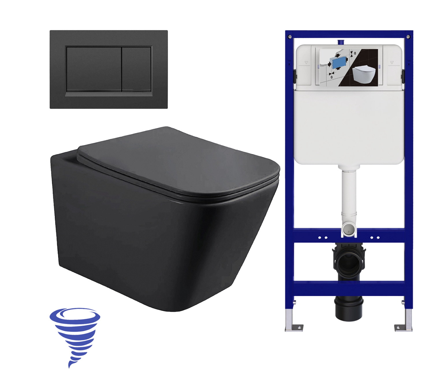 LOMAZOO Pack WC suspendu avec réservoir encastré carré noir - sans bride - avec plaque de commande carré noir - LINEA miniature 2