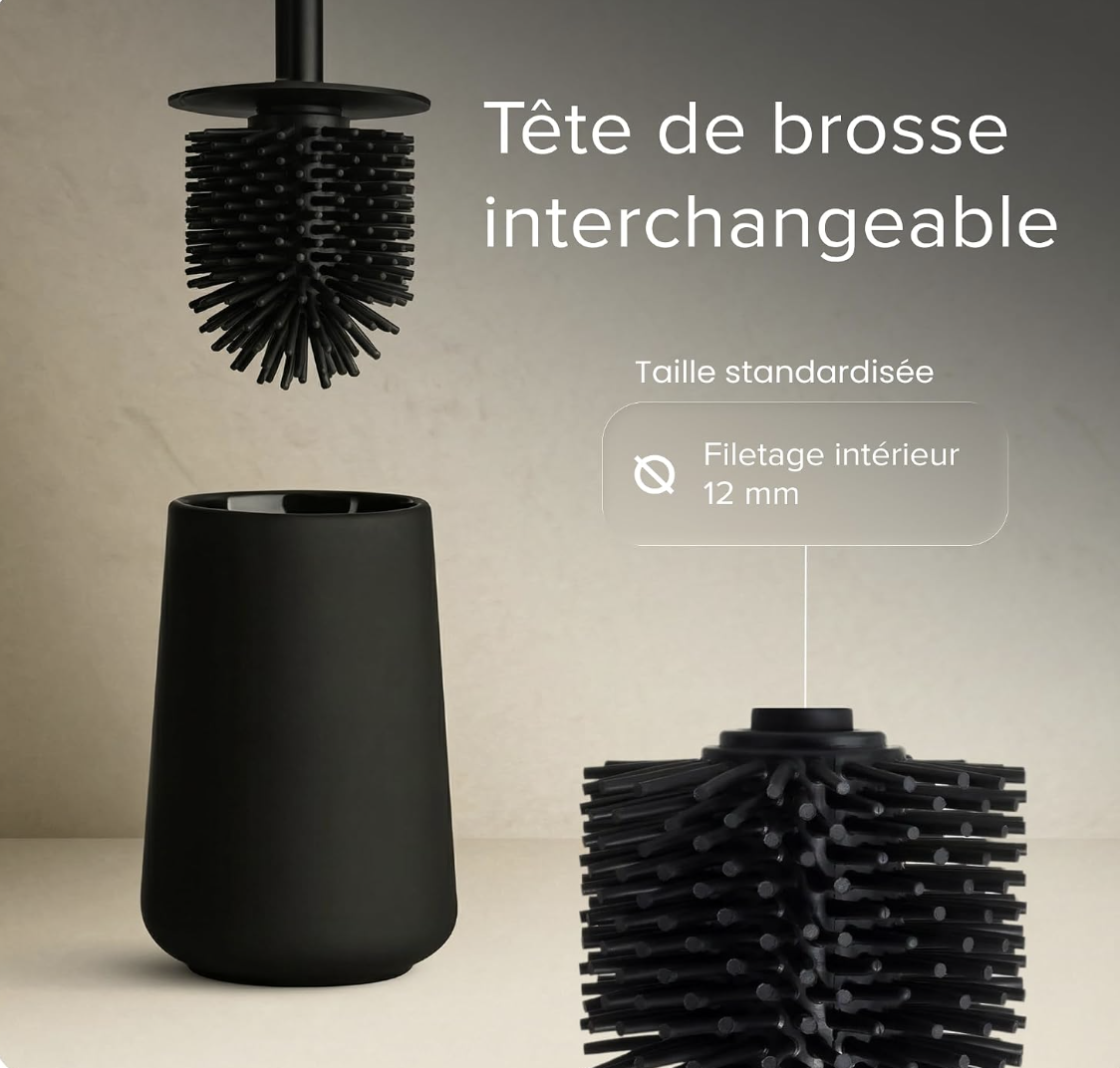 Black Sweden Home Salle de Bain Accessoire Noir Mat - Distributeur Savon, Gobelets, Brosse WC - Céramique Haut de Gamme, Revêtement Caoutchouc miniature 4