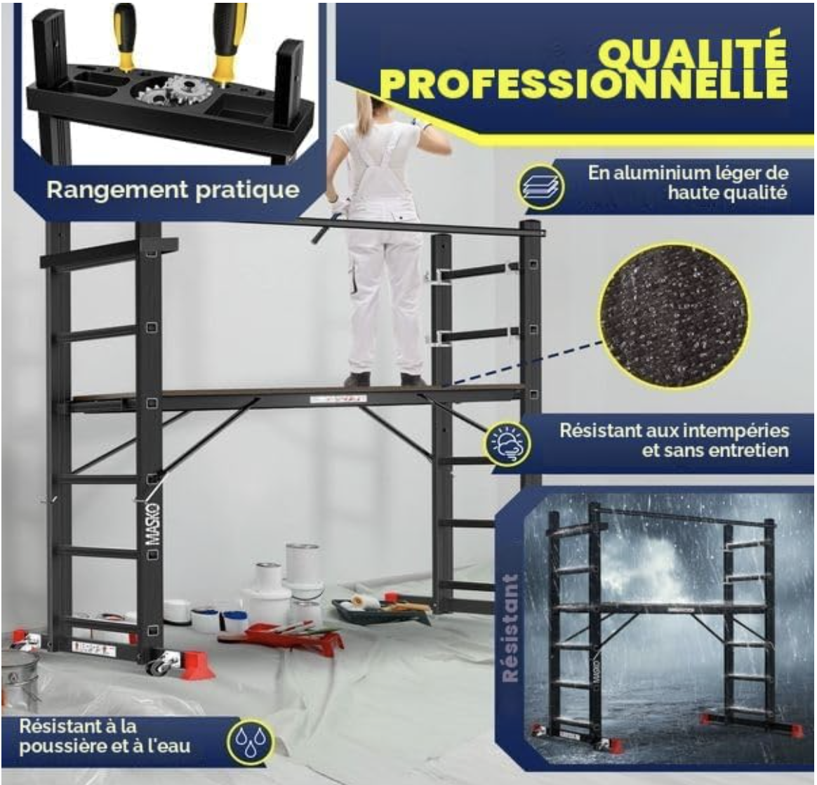 Masko® Echafaudage de Construction en Aluminium, Cadre en Aluminium, échelle, Cadre de Plate-Forme de Travail, jusqu'à 150 kg, revêtement antidérapant miniature 5