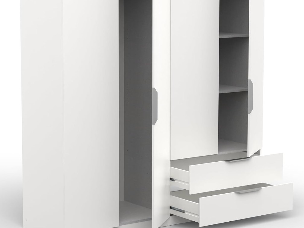 Armoire Dressing avec Penderie Moderne 8 Portes 5 Etagères 2 Tiroirs – Coloris Blanc Mat - 157,3 x 51,1 x 203 cm miniature 4