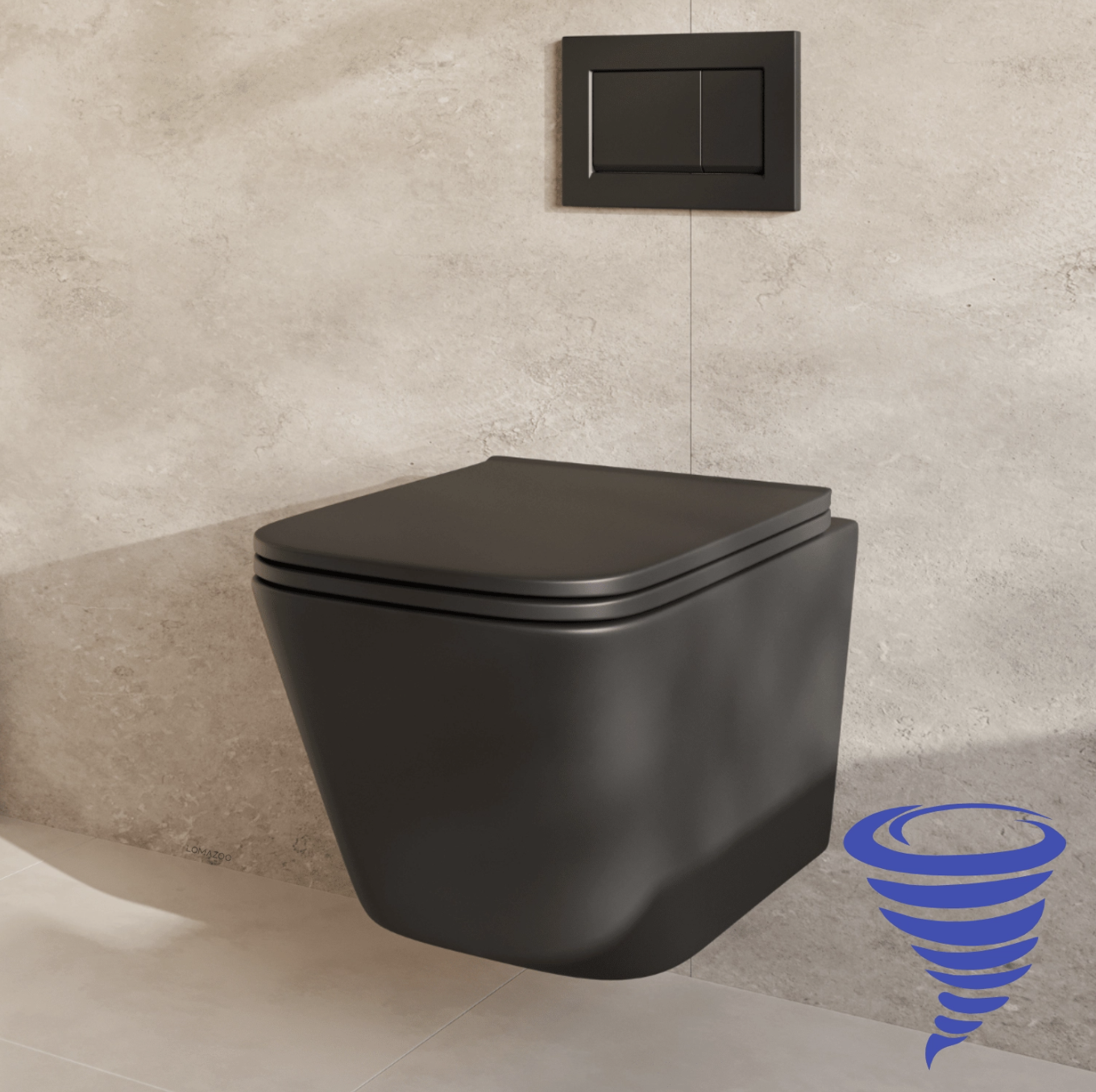 LOMAZOO Pack WC suspendu avec réservoir encastré carré noir - sans bride - avec plaque de commande carré noir - LINEA