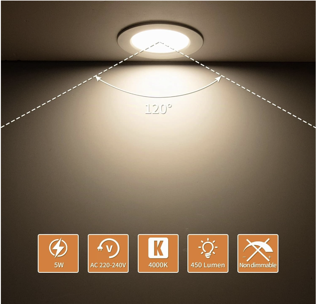 5W Spot LED Encastrable Extra Plat, LED Spot Blanc Neutre 4000K, Lot de 10 | 5W 450LM Equivalent 50W Incandescence, IP44 Spot Etanche Salle de bain miniature 3