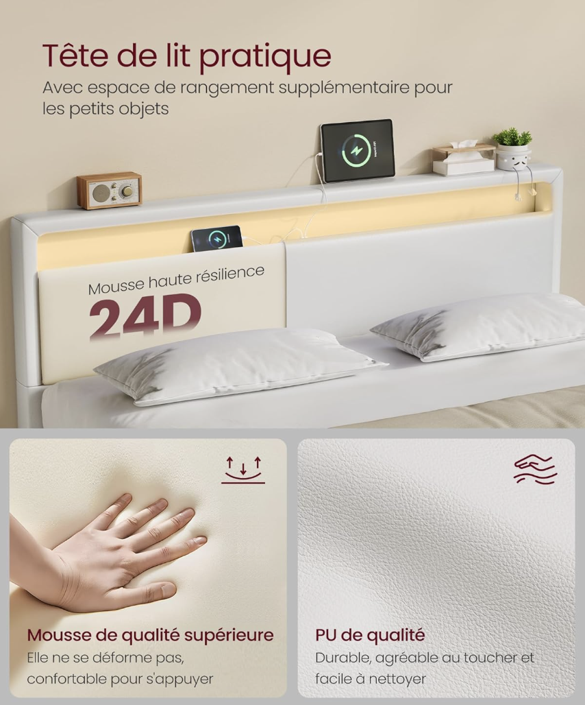 VASAGLE Lit Double, Cadre de Lit, 140 x 190 cm miniature 6