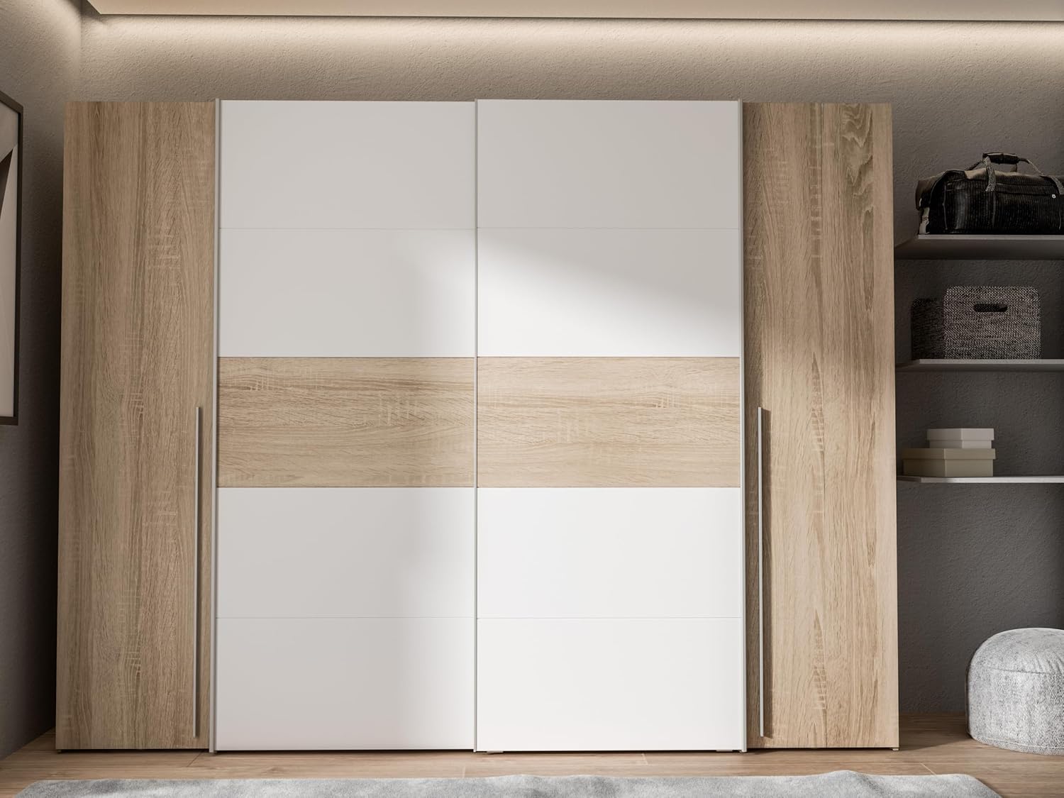 Deine Tante Emma Forte Narago 270 Armoire à Portes coulissantes avec Portes pivotantes Blanc combiné avec décor en Bois chêne Sonoma 270,3 cm de Large x 210,5 cm de Haut x 61,2 cm de Profondeur miniature 4
