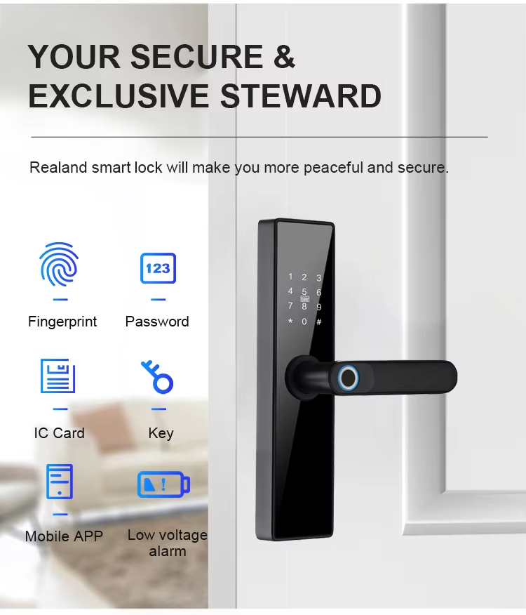 Serrure de porte électrique intelligente Tuya à empreinte digitale Wi-Fi pour application Tuya, déverrouillage par empreinte digitale, mot de passe miniature 5