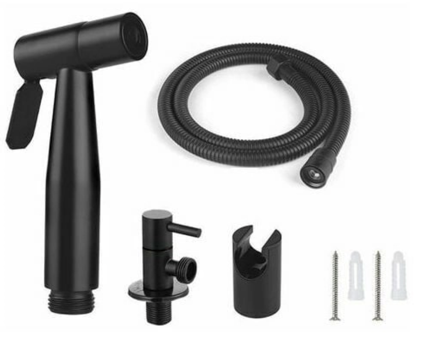 Ensemble douchette WC, flexible 1,5 m et support, adaptateur G1/2 noir