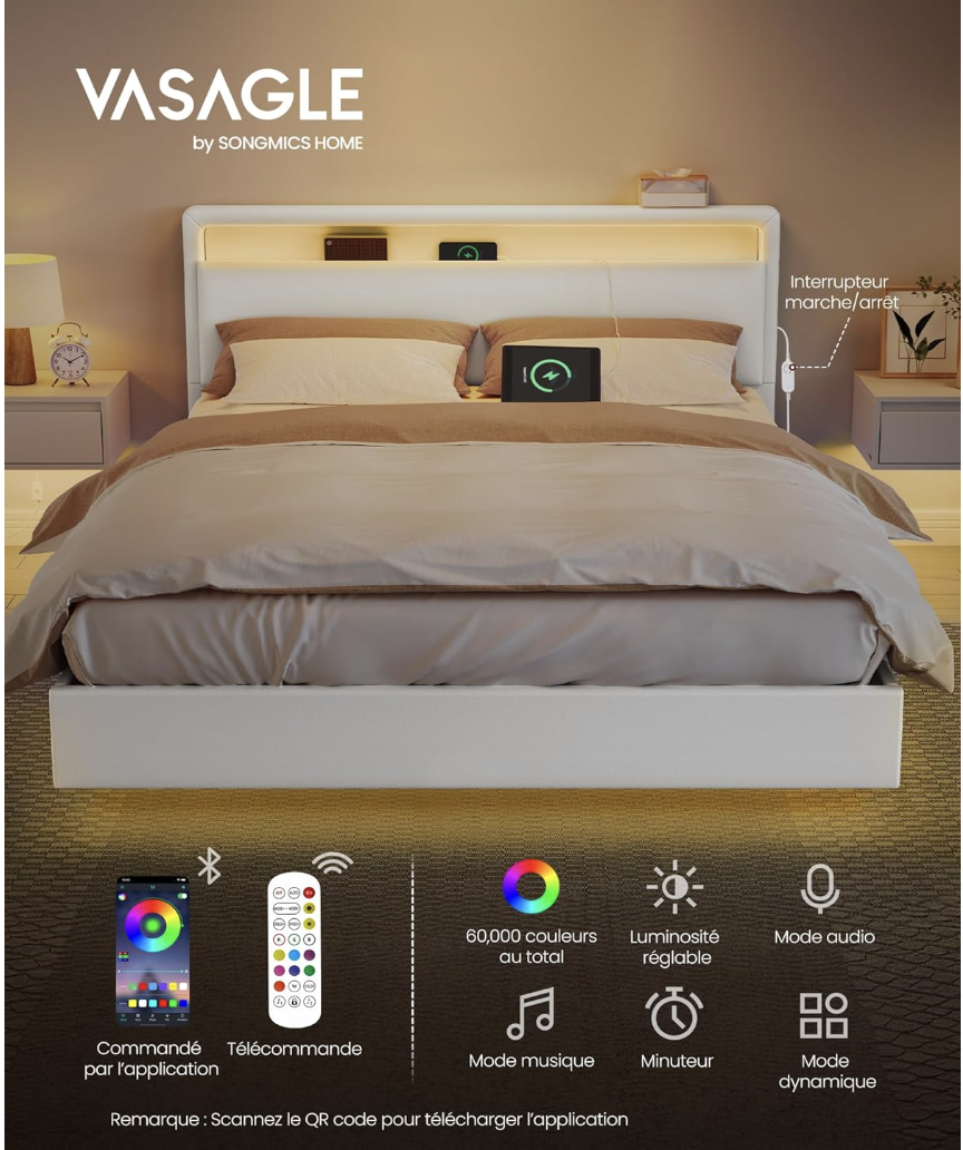 VASAGLE Lit Double, Cadre de Lit, 140 x 190 cm miniature 3