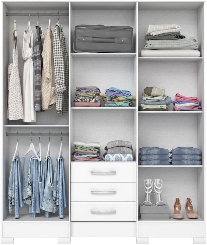 Befara Armoire avec Miroir Antares, Blanc, 163 x 46,5 x 200,5 cm, Armoire-penderie avec Miroir, 6 Portes, Blanc. 163 x 46,5 x 200,5 cm miniature 4