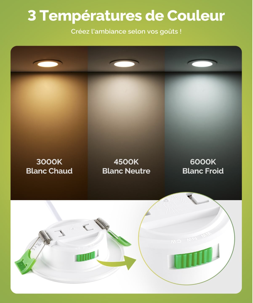 Lot de 20 Spot LED Encastrable Dimmable, 3.5W 220V Trou 55mm - 68mm | Spots de Plafond 340LM Blanc Chaud 3000K Blanc Neutre 4500K Blanc Froid 6000K miniature 3