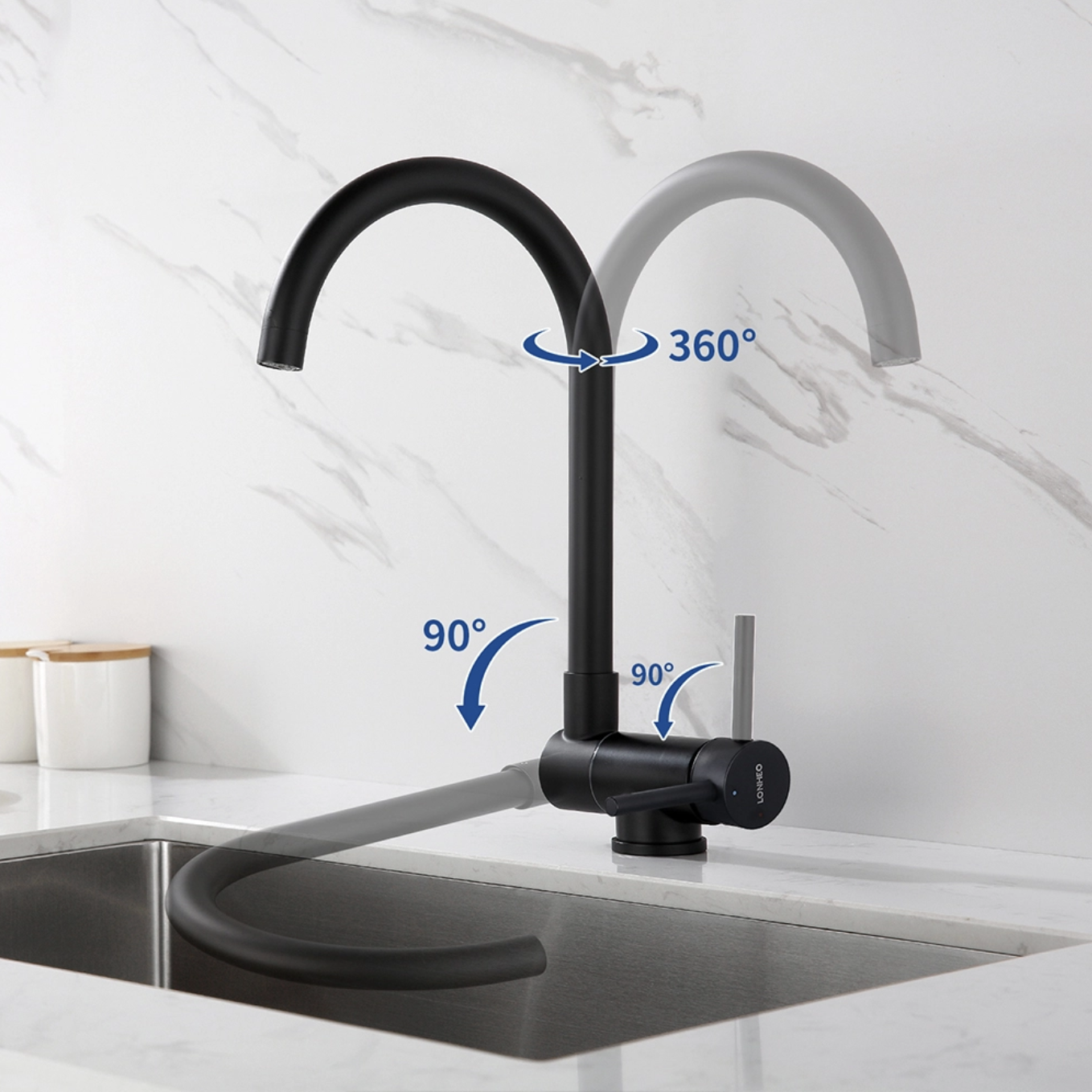 Lonheo Max Mitigeur de Cuisine Pliable Sous Fenêtre, Robinet d'évier de Cuisine Pliable, Robinet de Cuisine Acier Inoxydable Noir miniature 3