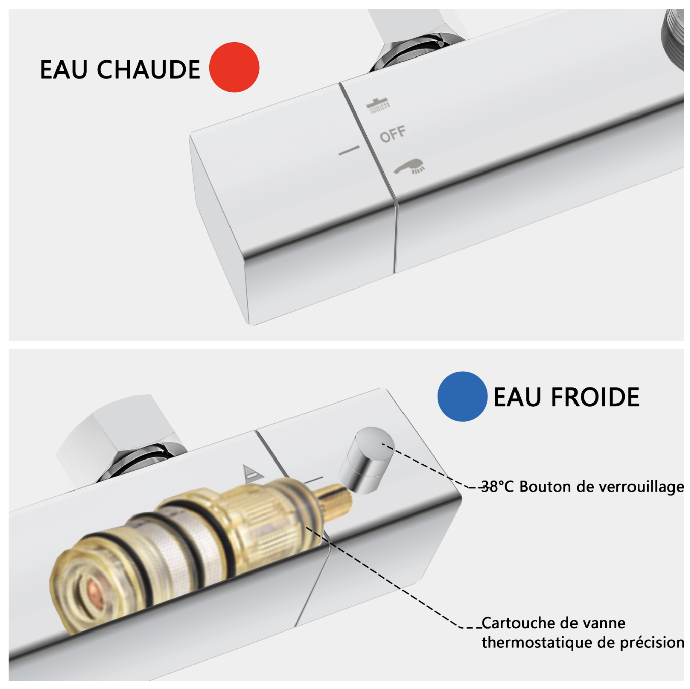 Ensemble de colonne de douche thermostatique carrée chromée à hauteur réglable AICA miniature 6