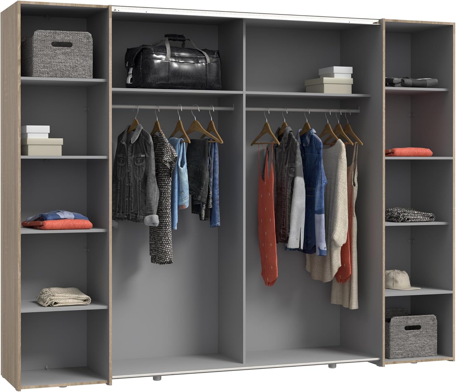 Deine Tante Emma Forte Narago 270 Armoire à Portes coulissantes avec Portes pivotantes Blanc combiné avec décor en Bois chêne Sonoma 270,3 cm de Large x 210,5 cm de Haut x 61,2 cm de Profondeur miniature 6