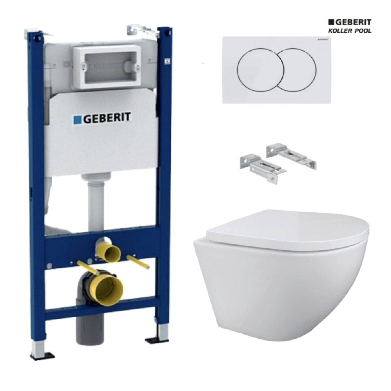 Bâti-support GEBERIT Duofix pack réservoir encastrable et plaque DELTA 01 Blanc BR avec WC suspendu ROUND SMART Blanc