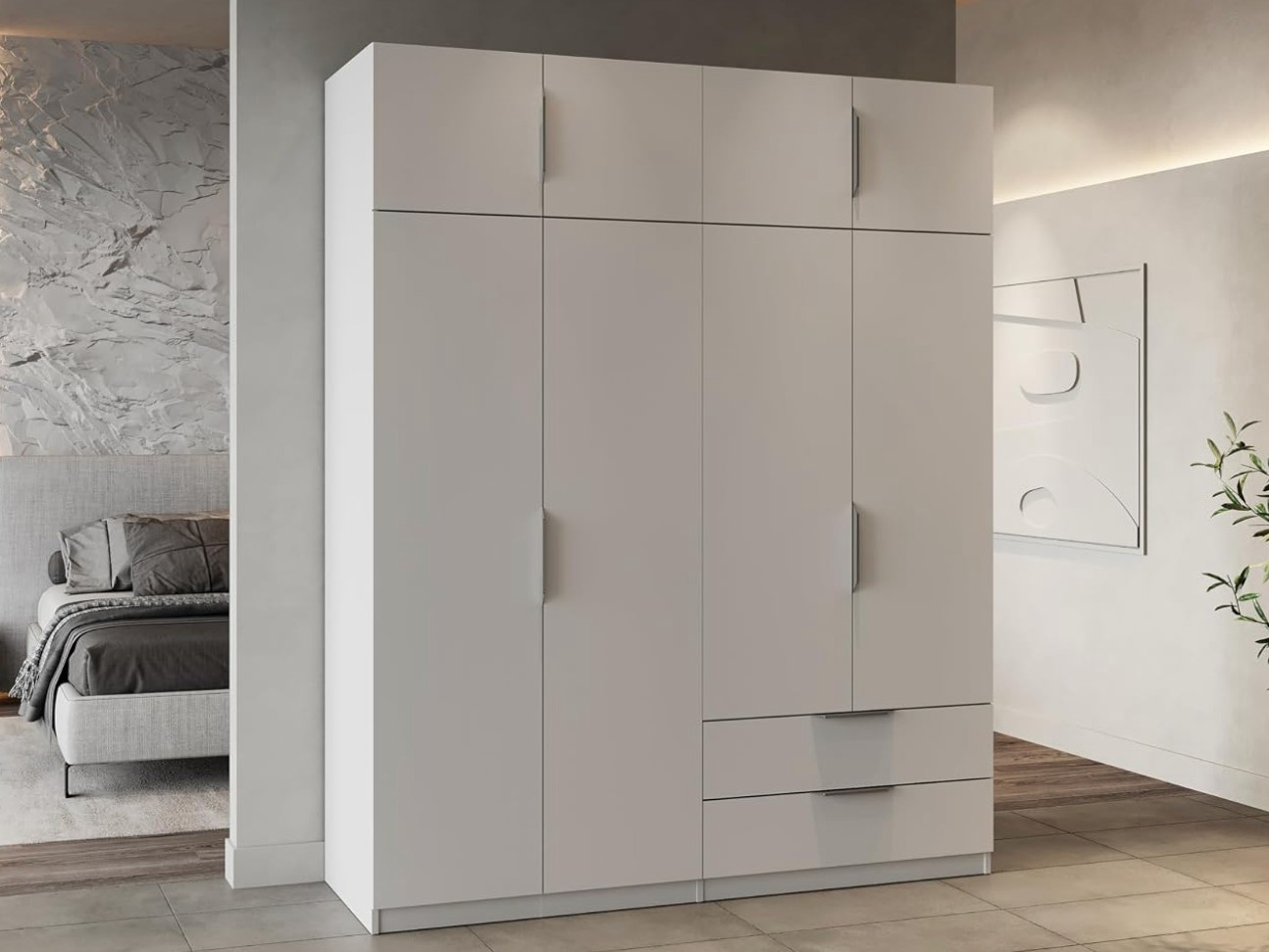 Armoire Dressing avec Penderie Moderne 8 Portes 5 Etagères 2 Tiroirs – Coloris Blanc Mat - 157,3 x 51,1 x 203 cm — photo 1